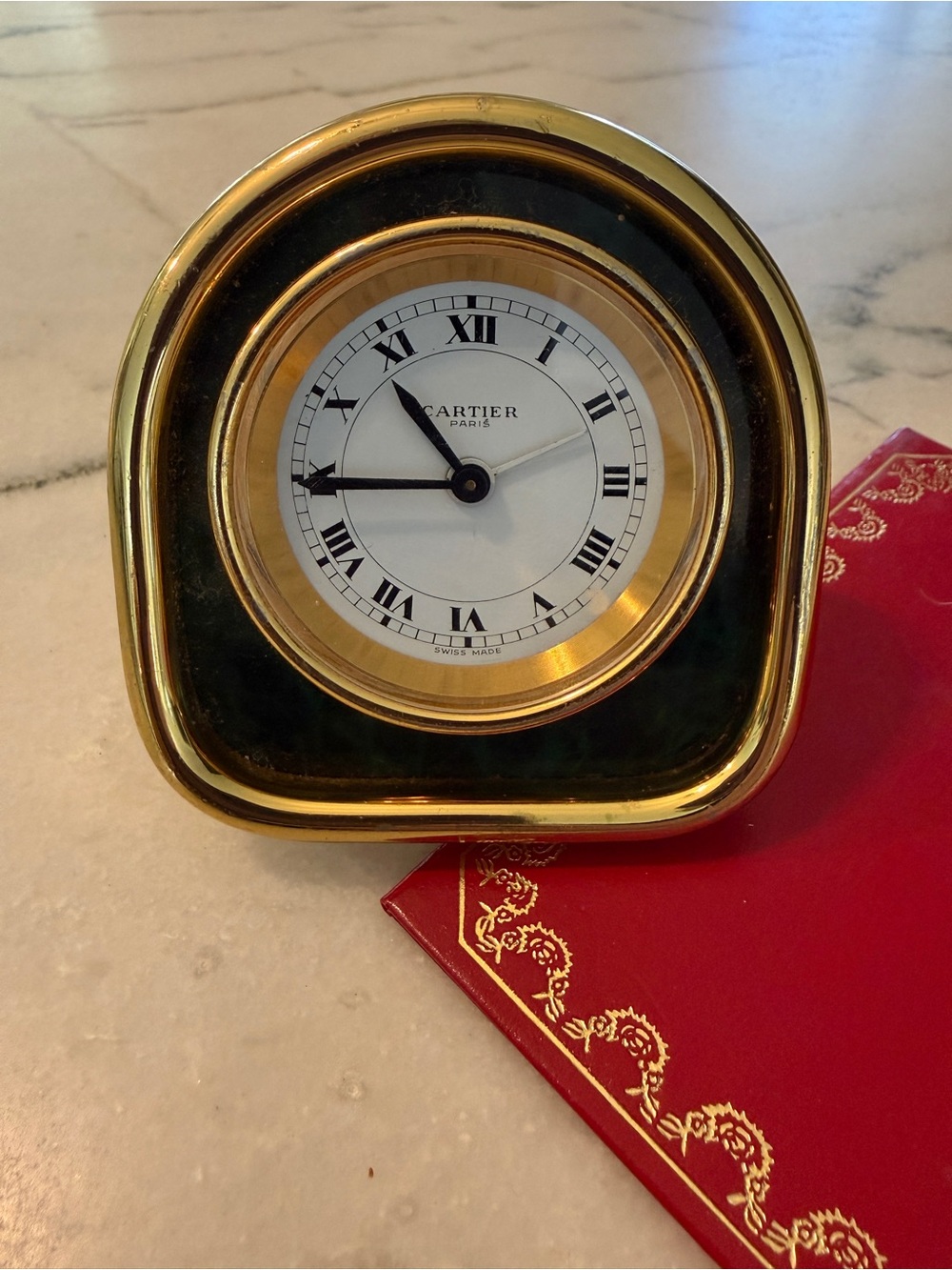 Cartier Gold and Black Desk Clock with Roman Numerals